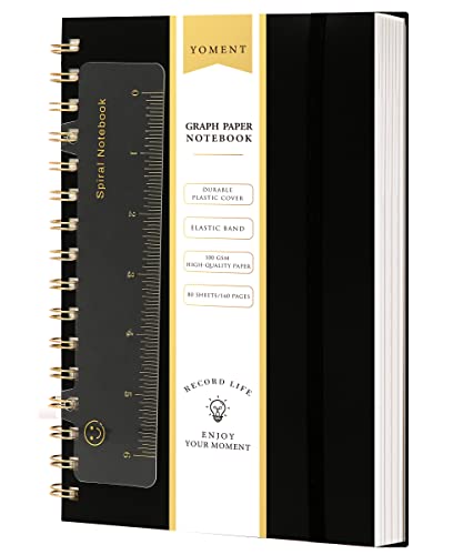 Yoment Graph Paper Spiral Notebook A5 Graphing Notebook 160 Pages Graph Paper Notebook Spiral Bound Waterproof Plastic Hardcover Spiral Journal 5x7 Grid Notebooks for Note Taking,Black - color: Black, style: A - Graph - A5
