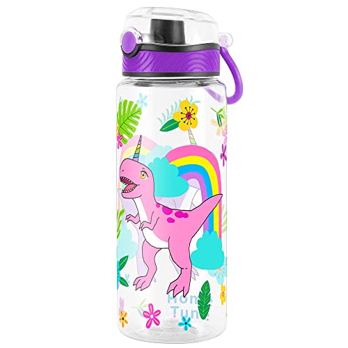 Cute Water Bottle for School Kids Girls, BPA FREE Tritan & Leak Proof & Easy Clean & Carry Handle, 23oz/ 680ml (Rainbow Dinosaur) - color: Rainbow Dinosaur