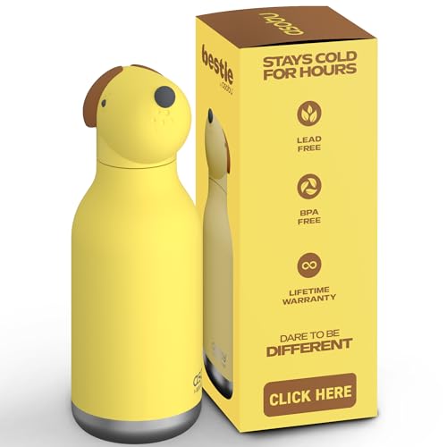asobu Bestie Bottle Insulated Stainless Steel Water Bottle with Detachable Soft Animal Head Fun Drinking For Kids and Teens with Flexible Reusable Straw 16 Ounce - color: Dog bottle