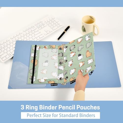 Fustylead Cute Cartoon Cat on Green Background Pencil Pouch with Clear Window for 3 Ring Binders, Zipper Pencil Case Cosmetic Bags for School Office Class Students Supplies, 2PCS - color: Cartoon Cat