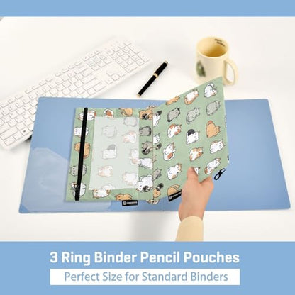 Fustylead Cute Cartoon Cat on Green Background Pencil Pouch with Clear Window for 3 Ring Binders, Zipper Pencil Case Cosmetic Bags for School Office Class Students Supplies, 2PCS - color: Cartoon Cat