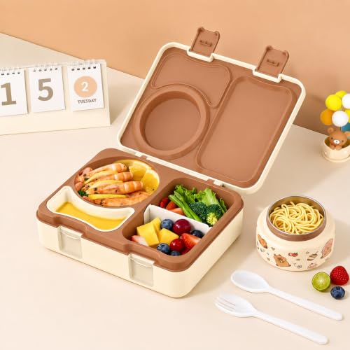 Kids Lunch Box with Thermo, Leakproof Bento Box for Kids with 8OZ Insulated Food Jar, Ice Pack, Sauce Cup, Utensils, Removable Tray & Dividers for School Daycare Travel (Capybaras) - color: Capybaras