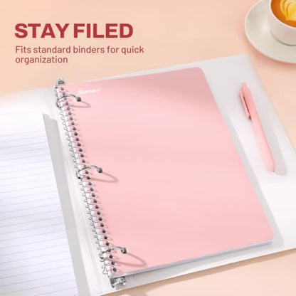 SUNEE Spiral Notebooks, 3 Pack, 1-Subject, College Ruled Paper, 8" x 10-1/2", 70 Sheets per Notebook, Pink - color: Pink