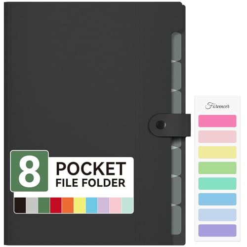 Forvencer Expanding File Folder with 8 Pocket, Letter Size Accordion File Organizer, Portable Folders for Documents, Cute Paper Organizer, Filling Products for School Office Supplies, A4 Size, Black - color: Black