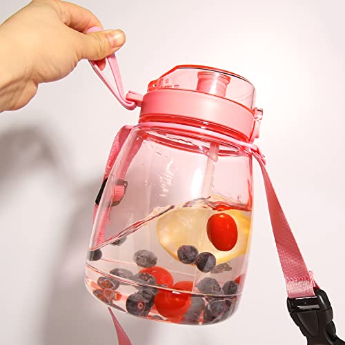 Pink Cute Water Bottles, Upgrade 45oz Water Bottles, Photo Artifact with Shoulder Strap, Suitable for Travel - color: Pink