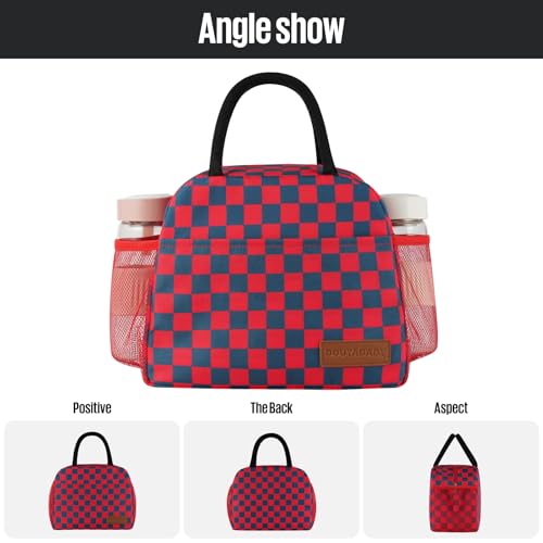 Lunch Bag Women/Men Lunch Box Women/Men (Dark blue+Red Checkerboard) | Spacious Lightweight Waterproof Sturdy Durable Great Value For Office Work School Picnic Travel - color: Dark blue+Red Checkerboard