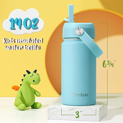 Fimibuke Kids Insulated Water Bottle, 14oz BPA FREE 18/8 Stainless Steel Travel Tumbler Double Wall Vacuum Leak Proof Kids Cup with Straw Metal Water Bottle for School Boys Girls(1 Pack, Sky) - color: B15. Sky