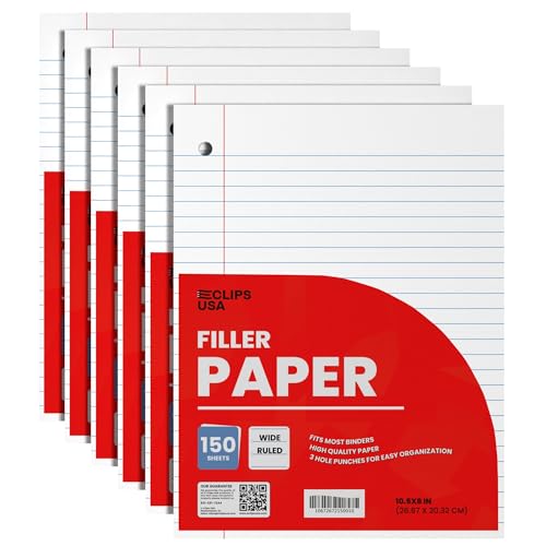 Wide Ruled Loose Leaf Paper Wide Ruled Notebook Paper Lined Writing Filler Paper 10.5” x 8” 56 gsm 900 Sheets 150 Sheet Per Pack (6 Pack) - size: 6 Pack