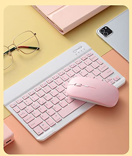 Bluetooth Wireless Keyboard and Mouse Combo,Ultra-Slim Ergonomic Small Rechargeable Bluetooth Keyboard Mouse Gift for Men Women Boy Girl Apple iPad iPhone Samsung Tablet Phone Android PC Computer Mac - color: Pink 1