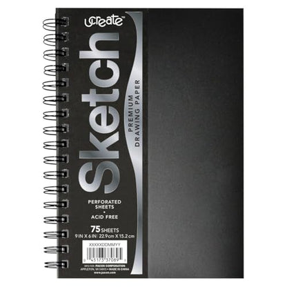 UCreate Poly Cover Sketch Book, Heavyweight, 6" x 9", Black, 75 Sheets - style: Black; 6" x 9"