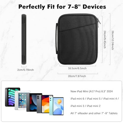 MoKo 7-8 Inch Padded Tablet Sleeve Protective Carrying Case for iPad mini (A17 Pro) 8.3" 2024, iPad mini 6/5/4/3/2th, 7" eReader, Tablet Bag with Handle, Black - color: Black, size: 7-8 Inch