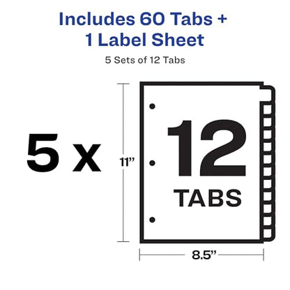 Avery 12-Tab Binder Dividers, Easy Print & Apply Clear Label Strip, Index Maker, White Tabs, 30 Sets Total (6 Packs of 11429)