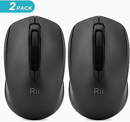Rii Wireless Mouse,2.4G Portable Computer Mice for PC, Laptop, Windows,Office Included Wireless USB dongle (2-Pack(Black)) - color: 2-Pack(Black)