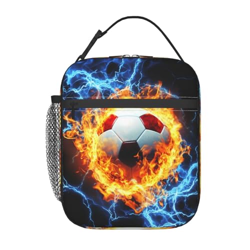 Soccer Lunch Box for Kids Boys Girls Sprot Ball Reusable Lunch Bag for Women Men Football Insulated Meal Bags Portable Cooler Lunch Tote Bags for School Office Travel Picnic Beach - color: Soccer, size: 10x4x8 Inch