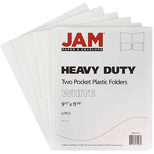 JAM PAPER Heavy Duty Plastic 2 Pocket Extra Tough School Folders - White - 6/Pack - color: White, size: 6 Per Pack