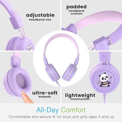 MEE audio KidJamz KJ55 Wired Children’s Headphones with 3.5mm Plug, Colorful Graphics, Volume Limiter & Microphone, Adjustable On-Ear Kids Headset for Online Learning/School/Travel/Tablet (Lavender) - color: Lavender, style: Standard