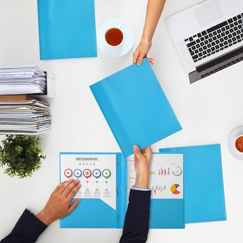 Mr. Pen- Plastic Folders with Pockets and Prongs, 5 Pack, Letter Size | Pocket Folders, Folders with Prongs, File Folders with Fasteners, 2 Pocket Folder, Folder with Pockets - color: Blue, size: 5 Pack