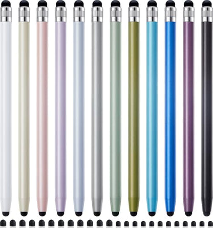 LINFANC 12Pcs Stylus Pen for Touchscreen, 2-in-1 High Precision & Sensitivity Stylus Pen for iPad/iPhone/Android Smartphones and Tablets Compatible with All Touch Screens