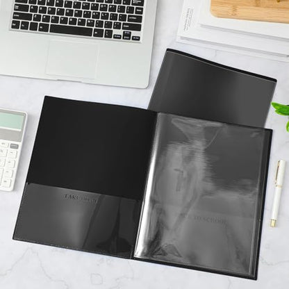 Henoyso 48 Pcs Black School and Home 2 Pocket Folders with 4 Clear Inner Pockets Plastic Heavy Duty Homework Folders Parent Teacher Communication for Student Home Office Classroom,11 x 9 Inch - color: Black