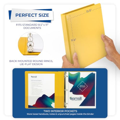 Samsill Economy 3 Ring Presentation View Binder, 1 Inch Round Ring, Yellow – Holds 200Sheets, Customizable Clear View Cover(18531) - color: Yellow, size: 1-Pack, style: 1-Inch