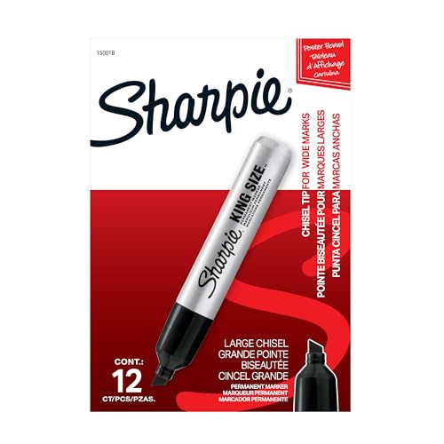 Sharpie King Size Permanent Markers, Chisel Tip, Black, 12 Count - Thick Poster Markers, Heavy Duty For Work & Industrial Use, High Capacity Ink Supply, For Paper, Metal, Plastic, And More - size: 1 Count (Pack of 12)