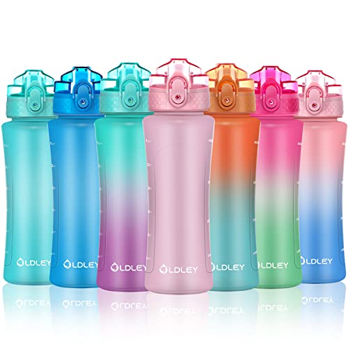 OLDLEY Kids Water Bottle with Straw 15 oz BPA-Free Leak-Proof Motivational Water Bottles with Time Marker for School Sports Travel Gym, Easy to Use for Girls Goys, 1 Straw Lid, Candy Pink - color: Candy Pink, style: Straw Lid