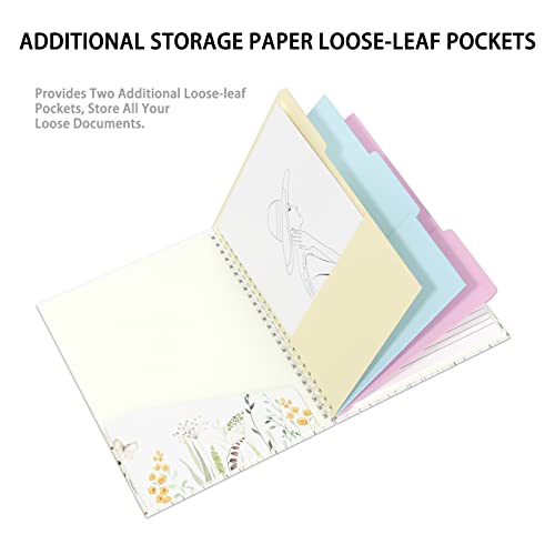 Rimilak Spiral Clipboard Folio with Refillable Lined Notepad, 14.5 x 9.8 In, Hardcover Cover with 5 Interior Pockets, Elastic Band and Pen Loop Series. Cute Stylish Clipfolio, Butterfly Flower - color: Butterfly Flower