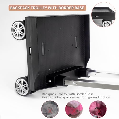 Backpack Trolley Wheeled Cart, Foldable Aluminium Alloy Hand Truck with Edge Guard Base, 4 Spinner Wheels, Luggage Cart with Luggage Strap for Teenagers, Adults, School,Luggage Trolley for Travel - size: 4 Wheels with Edge Guard Base