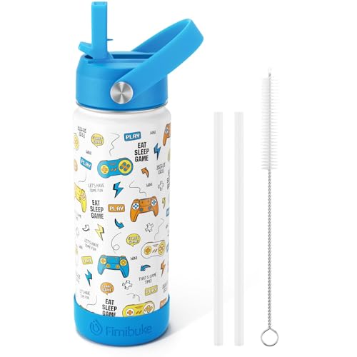 Fimibuke Kids Insulated Water Bottle, 18oz BPA FREE 18/8 Stainless Steel Kids Cup with Straw Travel Tumbler Double Wall Vacuum Leak Proof Toddler Water Bottle for School Boys Girls(1 Pack, Game) - color: A16. Game