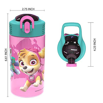 Zak Designs Kids Durable Plastic Spout Cover and Built-in Carrying Loop, Leak-Proof Water Design for Travel, (16oz, 2pc Set), Paw Patrol Skye Bottle 2pk - color: Paw Patrol Skye Bottle 2pk