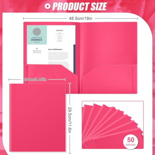Gueevin 50 Pcs Plastic Folders with Pockets, Back to School Two Pocket Folder Fit Letter Size, Heavy Duty School Business Card Holder for Home Office, 11. 61 x 9. 45 Inches (Rose Pink) - color: Rose Pink