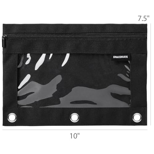 SPACEMATE Binder Pencil Pouch Case Box Bag for 3 Ring Binder School Supplies Girls Boys Kids, Clear Preppy Stuff Large Aesthetic Pen Organizer, Back to College Stationary, 1 Pack, Coal Black - color: Coal Black