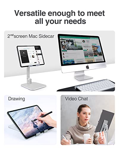 elitehood Aluminum iPad Stand, Adjustable Tablet Holder for Desk, Desktop Tablet Stand Dock for iPad Pro 12.9 11, Air Mini 4 5 and More 4-13.5 inches Tablets, Silver - color: Silver