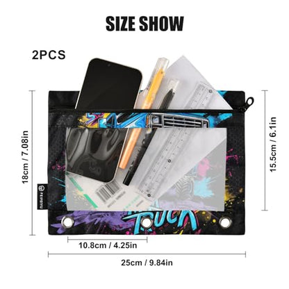 MCHIVER Monster Truck Off Road Pencil Pouch for 3 Ring Binder Pencil Pouches with Zippers Clear Window Binder Pockets Pencil Bags for Work Daily Office Adults 2 Packs - color: Monster Truck off Road