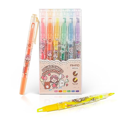 AIHAO Clear View Dual Tip Highlighters, 6-Pack Assorted Colors – See-Through Chisel & Fine Tips, Precise Highlighting Marker Set