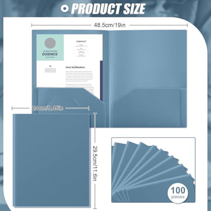 Gueevin 100 Pack Plastic Folder with Pockets, 2 Pocket Folders, Plastic Glossy Folders Fit Letter Size Paper, Heavy Duty Durable File Folder with Business Card for Home Office School (Blue Grey) - color: Blue Grey