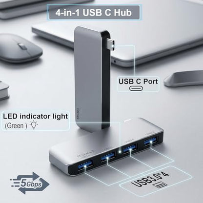 USB C Hub, 4-Port USB 3.0 Hub USB C to USB Adapter for MacBook Pro/Air | USB C to USB, 4 Ports, USB 3.0 Speed - color: Silvery(4*USB)