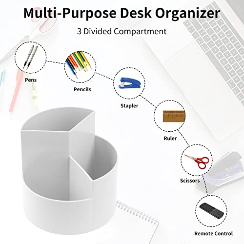 Desk Pencil Pen Holder, 3 Slots 360-Degree Spinning Organizers, Desktop Storage Stationery Supplies, Cute Cup Pot for Office, School, Art Supply, Kids - Gray - color: Gray