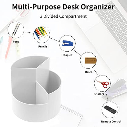 Desk Pencil Pen Holder, 3 Slots 360-Degree Spinning Organizers, Desktop Storage Stationery Supplies, Cute Cup Pot for Office, School, Art Supply, Kids - Gray - color: Gray