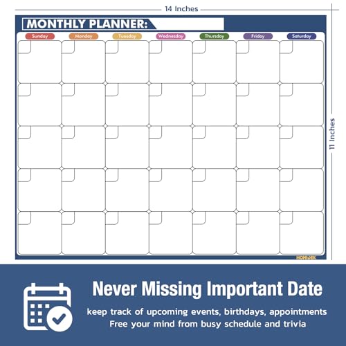 HOMiDEK Magnetic Dry Erase Calendar for Refrigerator, Fridge Whiteboard Calendar Magnet Meal Planner Menu Board with Magnetic list, Dry Erase Markers and Eraser - 14 x 11 Inches - size: 11"W x 14"H, style: Monthly Planner + Meal Planner
