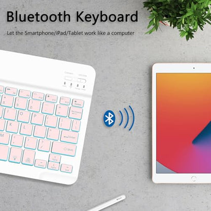for Bluetooth Keyboard, Cute Tablet Stand Adjustable & Foldable, 7-Color Wireless Rechargeable Keyboard for iPad, iPad Pro/Mini/Air， Samsung Xiaomi Tablets, etc - Pink - color: B-Backlight Keyboard-Pink