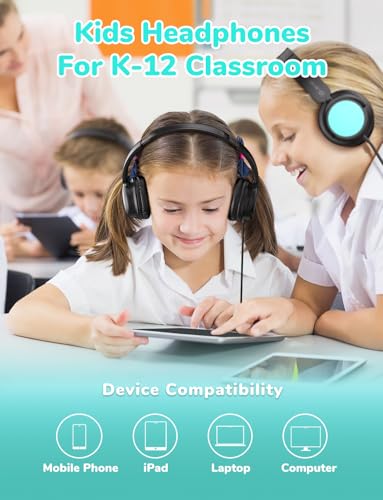 iClever Kids Headphones Bulk 5 Pack for Students K-12 & Teachers, Durable PP Material, 85dBA Safe Volume, Multiple Folding Options, Kids Wired Headphones for School/Classroom/Home/Travel
