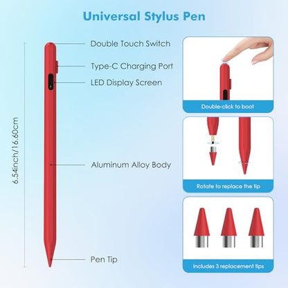 Moko Universal Capacitive Stylus Pencil for Touch Screen, Red - color: Red