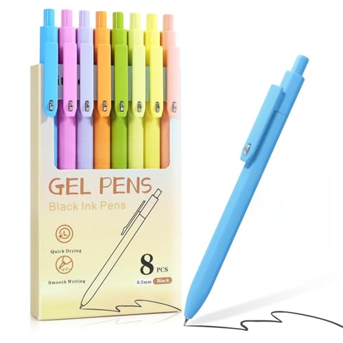 Vitoler Cute Gel Pens, 8 Pack 0.5mm Fine Point Pens with Fidget Quick Dry | For Women, For Teachers, For Nurses, Smooth Writing, Liquid Ink, For Badge, Black ink, Felt Tip, Medium Point, For Journaling - color: Retro Color D