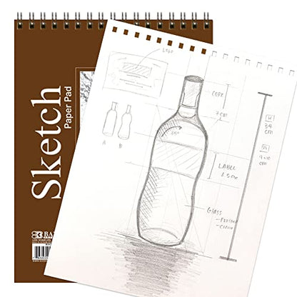 BAZIC Products Spiral Sketch Pad, Top Bound, 6 x 8 in, 50 Sheets, 2-Pack | 50-sheet spiral sketch pad, smooth drawing paper for sketching, shading - color: 50 Sheets - 6"x8", size: 2-Pack