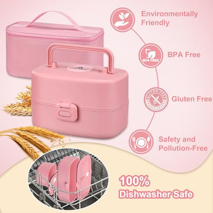 Pawtong Bento Lunch Box with 8oz Soup Thermo, Kids Sustainable Bento Box Leakproof Lunch Food Containers with Lunch Bag, Kids Thermo Insulated Hot Food Jar for School, Trvael (Pink) - color: Pink