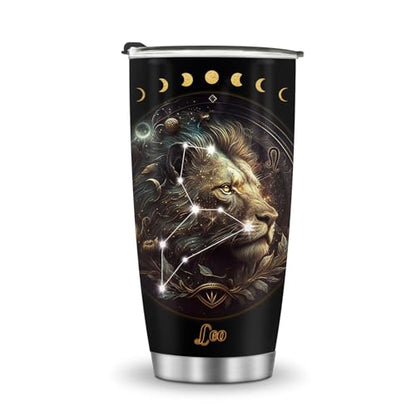 Horoscope insulated Travel Coffee Tumblers Mug Cup Water Bottle Gifts for Men Women Christmas Birthday Children Day Anniversary 20oz Stainless Steel Iced Hot and Cold - color: Leo-656