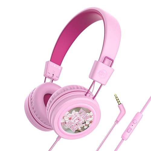 MEE audio KidJamz KJ55 Personalized Wired Headphones for Kids with Custom Full Color Photo Print, 3.5mm Plug Headset, Volume Limiter, & Microphone, Printed Graphics for School, Gift, Travel (Pink) - color: Pink, style: Customized