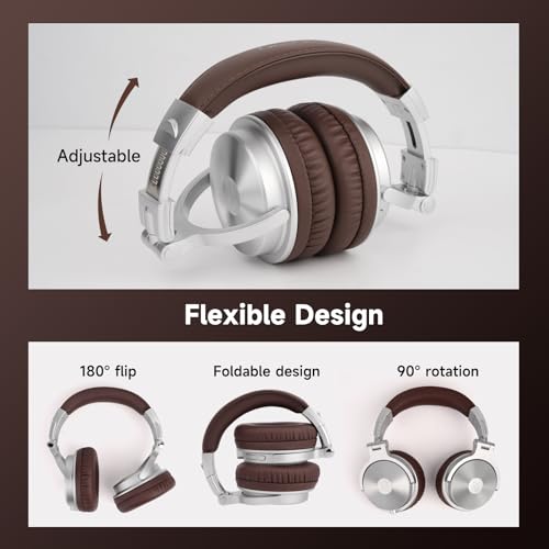 OneOdio Bluetooth Over Ear Headphones, 110 Hrs Wireless/Wired Stereo Sound Foldable Headsets with Deep Bass 50mm Neodymium Drivers for PC/Phone/Tablet - Studio Wireless Pro C, Silver - color: Silver