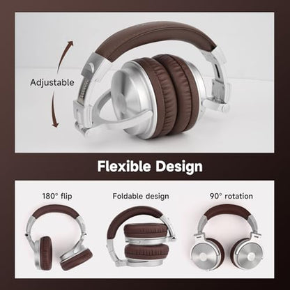OneOdio Bluetooth Over Ear Headphones, 110 Hrs Wireless/Wired Stereo Sound Foldable Headsets with Deep Bass 50mm Neodymium Drivers for PC/Phone/Tablet - Studio Wireless Pro C, Silver - color: Silver